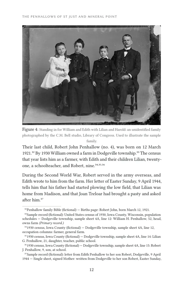 A story page with a family photograph