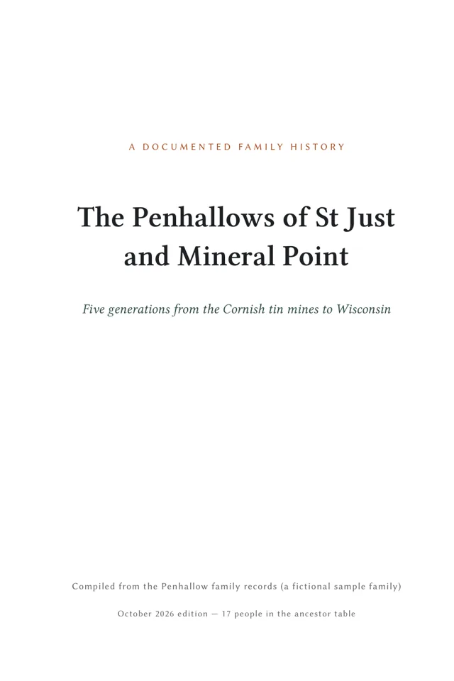 The sample book's title page