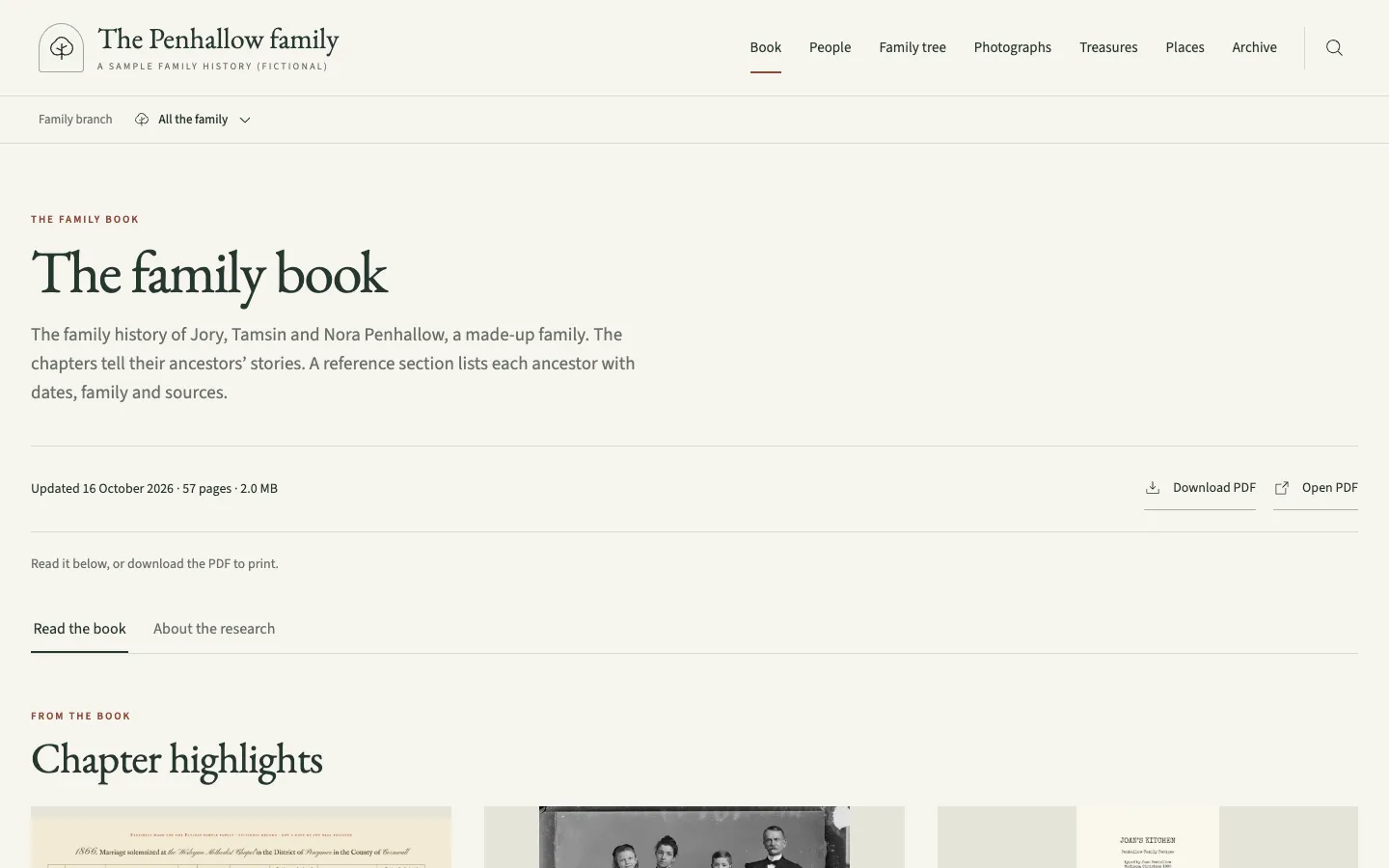 The family book on the website