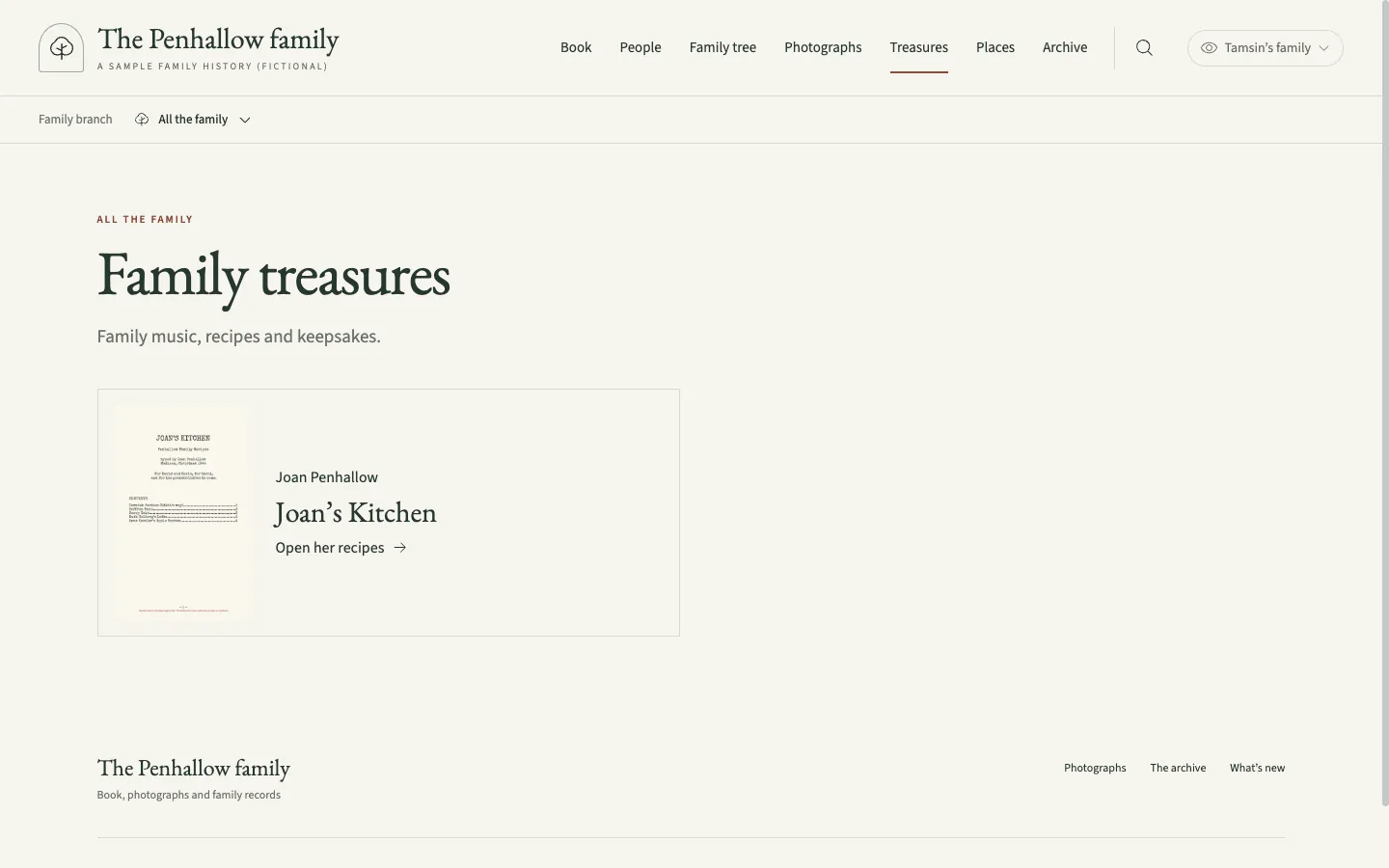 The family treasures page